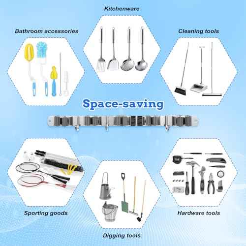 2 Pack Heavy Duty Wall Mount Broom Holder ? Stainless Steel with 5 Racks & 4 Hooks Broom Organizer? Self-Adhesive or Screw Mount Mop Holder for Garage, Laundry, Kitchen ? Silver