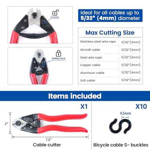 Muzata Cable Cutter Heavy Duty Stainless Steel Wire Rope Cutter Aircraft Up to 5/32" for Decking Railings Metal Fence Bicycle Housing Brake M015, CT1