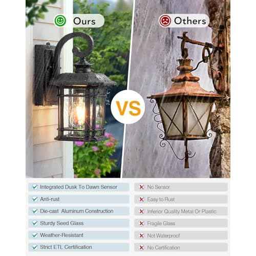 VIANIS Black Outdoor Lights for House, Dusk to Dawn Light Fixture, Waterproof Wall Lights, Porch Lights Outdoor for House, Garden, Garage, Entryway, Anti-Rust