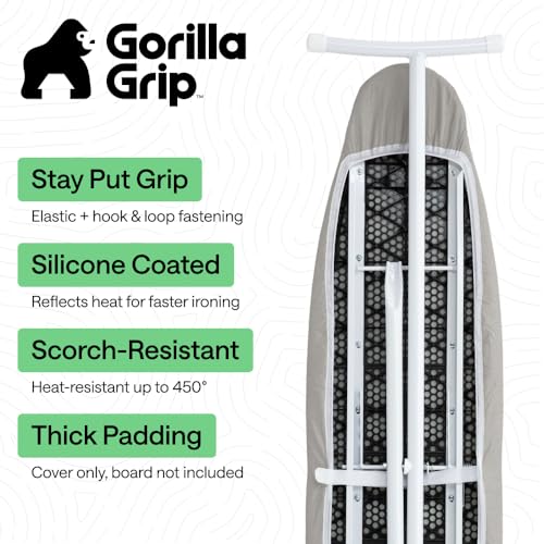 Gorilla Grip Padded Ironing Board Cover 15x54 in Silver, Heat & Stain Resistant