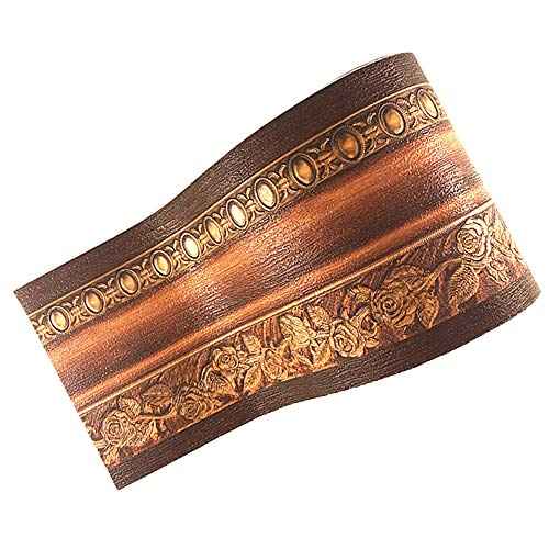 Simplemuji 3D Self Adhesive Decorative Floral Molding Waterproof Wallpaper Border Peel and Stick for Bathroom Kitchen Counter Top Tiles Sticker,4 Inch by 16.5 Feet (Dark Brown Wood Grain )