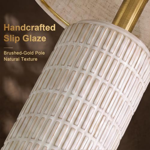 PoKat 20.75" Small Ceramic Table Lamps Set of 2 - Beige & White Modern Bedroom Lighting