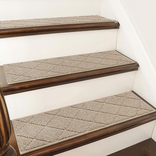 COSY HOMEER Beige Edging Stair Treads Non-Slip Carpet Mats 28x9 Inches, 15 Pieces