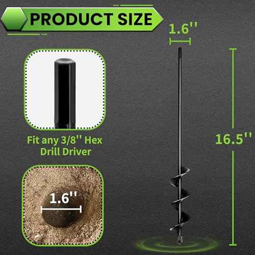 SYITCUN Auger Drill Bit for Planting 1.6"x16.5", Post Hole Auger for Planting Bulbs, Easy Post Hole Digger with Drill for 3/8¡±Hex Drive Drill