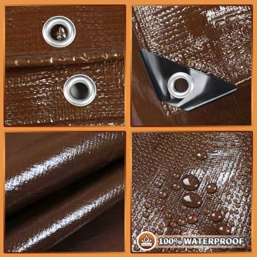 Brown Tarp 20x30 Feet, 10 Mil Waterproof Poly Tarp, Medium Duty, Reinforced Corners