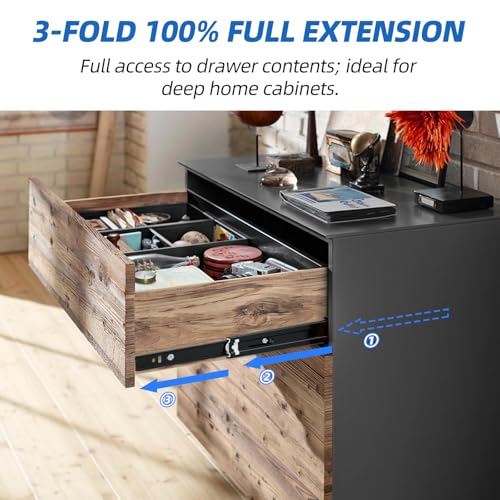 VAGUDE Black 12-Inch Full Extension Drawer Slides Pair | Side Mount Ball Bearing Kitchen Cabinet Rails