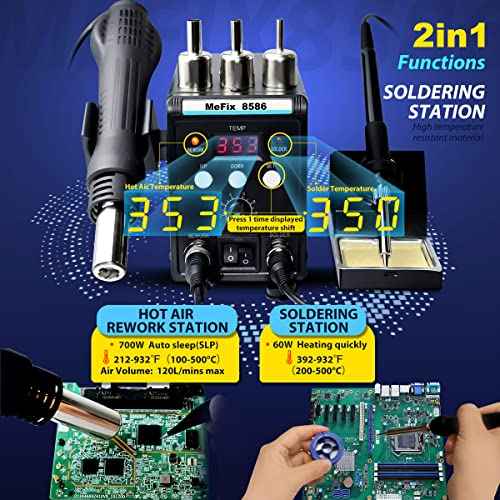 MeFix 8586 Soldering Station 2 in 1 Functions Electric Iron SMD Hot Air Rework Station