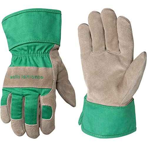 Wells Lamont Kids Gardening Gloves ? Durable Puncture & Abrasion-Resistant Cowhide ? Leather Palm, Safety Cuff, Snug Fit, Winged Thumb ? Youth All-Season Work Gloves for Kids ? Ages 5-8, Green (952M)
