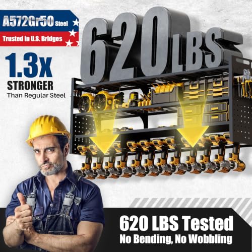 49'' Wide Power Tool Organizer Wall Mount – 4-Tier Heavy Duty Garage Storage