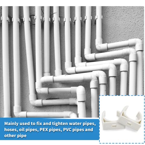12 Pcs PVC Water Pipe Clamps, 1-1/2 Inch (40mm) ID Pipe Clamps Clips U-Shaped Buckles for Water Pipes and Tubing Hoses Support (White)