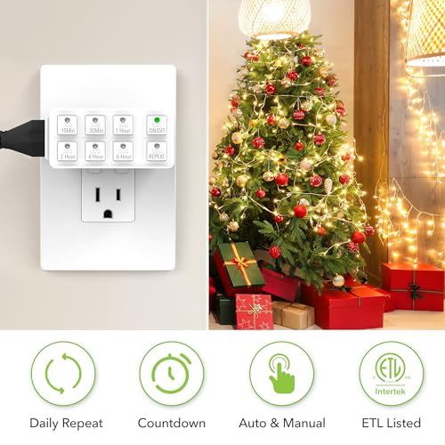 BN-LINK 1 Pack Indoor Countdown Timer with Repeat Function, 3-Prong Outlet