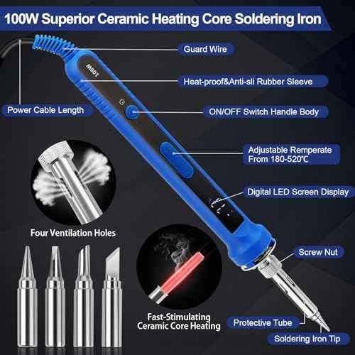 100W Soldering Iron Kit,Adjustable Temperature 180-520¡É Solder Iron,16 In 1 Soldering Iron Kit with 5 Solder Tips,Multimeter,Desoldering Pump,Stand,Tweezers