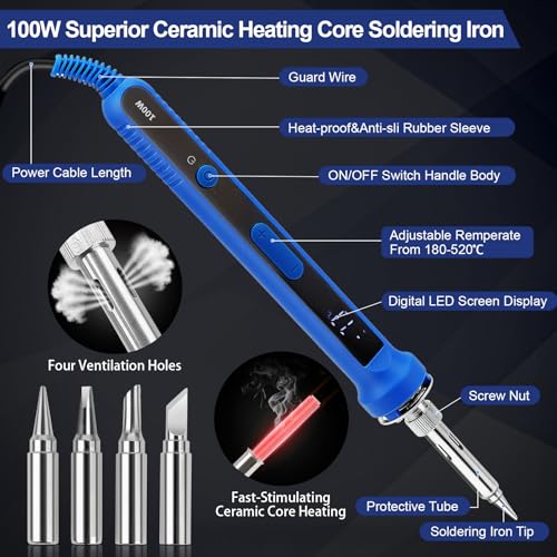100W Soldering Iron Kit,Adjustable Temperature 180-520¡É Solder Iron,16 In 1 Soldering Iron Kit with 5 Solder Tips,Multimeter,Desoldering Pump,Stand,Tweezers