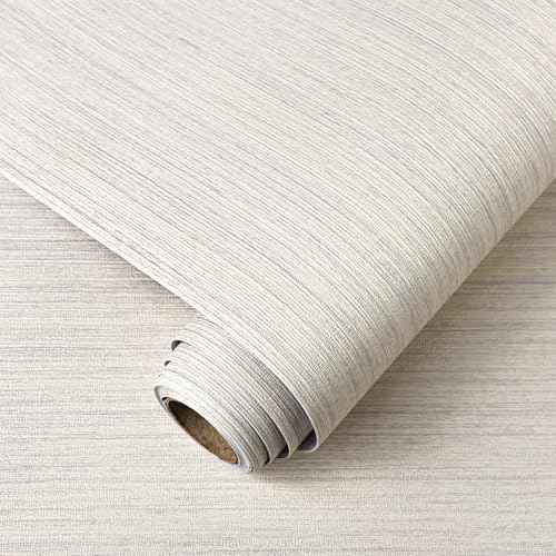 Beige Grasscloth Peel and Stick Wallpaper Fabric Wallpaper 15.7" x 118" Texture Contact Paper Self-Adhesive Country Faux Linen Wall Paper for Room Walls, Cabinets, Furniture Retro DIY Decorative