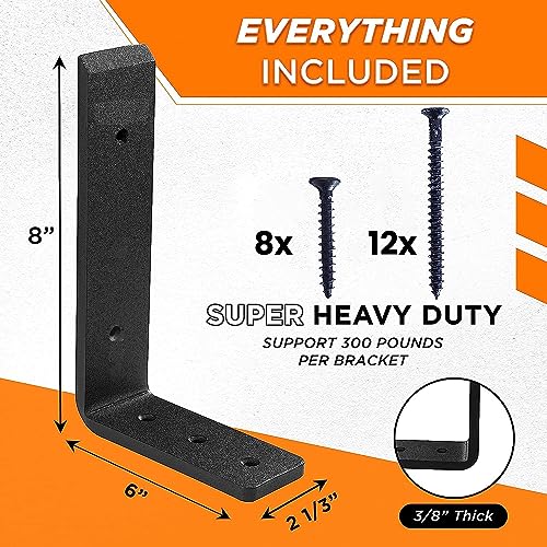 BATODA 8-Inch Heavy Duty Steel Support Brackets for Countertops - 4 Pack