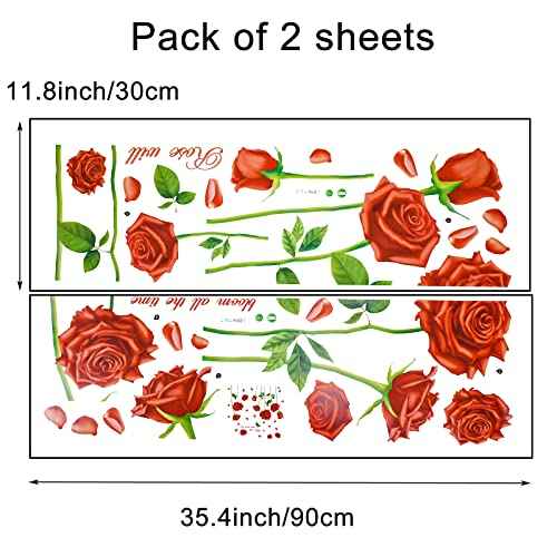 Rose Wall Decal Red Flower Wall Stickers Romantic Floral Removable Vinyl Wall Murals for Living Room Girls Bedroom TV Sofa Background Wall Art Decors
