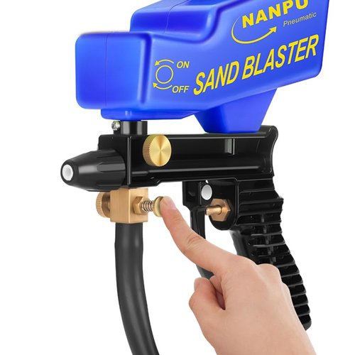 NANPU Air Sand Blaster Gun with Siphon & Gravity Feed for Air Compressor, Ceramic Nozzle, Metal Body, Paint/Rust Remover for Metal, Wood & Glass Etching, for Aluminum/Sand/Walnut Shells/Soda Blasting