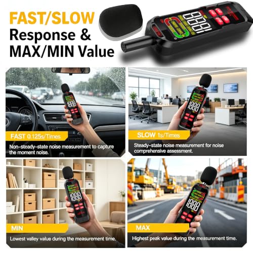 ZLLJYBLG Gl82a Decibel Meter 30-130dB, Digital Sound Level Meter, Black-B