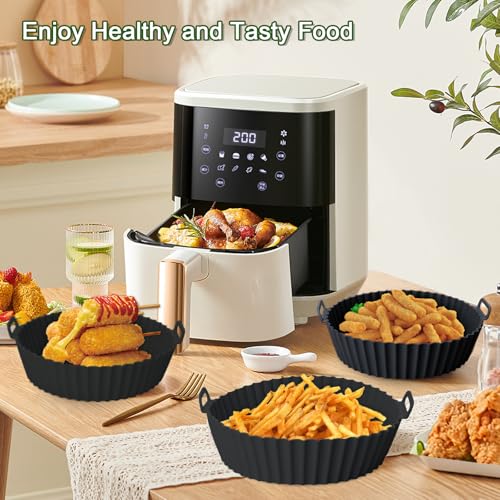 Komzon 3Pcs 8 inch Air Fryer Silicone Liners - Green Blue Grey, Reusable Basket Mat