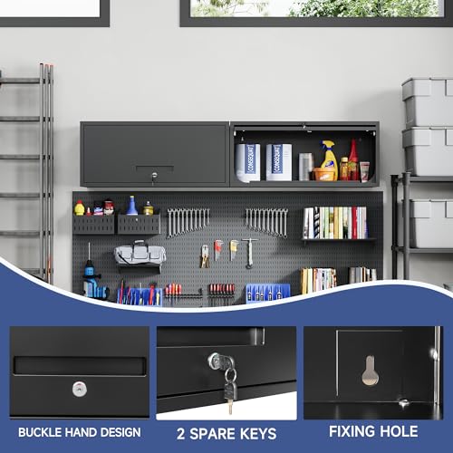 Anxxsu Metal Wall Storage Cabinet with Up-Flip Door, 31.5 x 13 x 13 in, Wall-Mounted Garage/Shop Cabinet, Lockable
