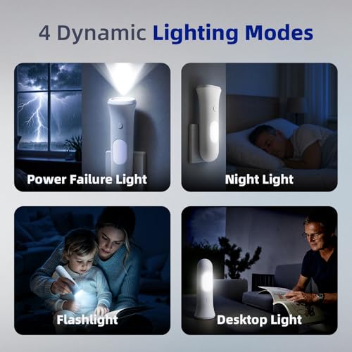 ROSSEX White 4-in-1 Emergency Wall Night Light & Flashlight 3-Pack