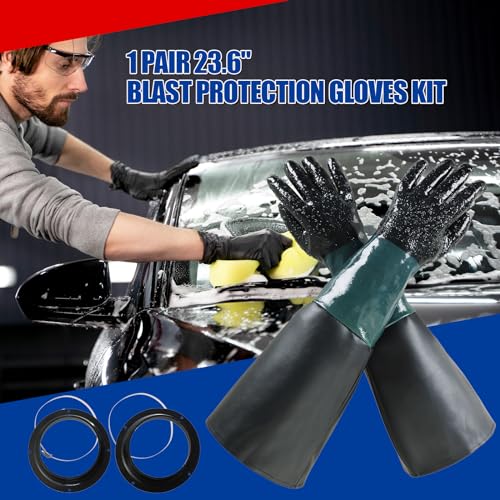 Rubber Sandblasting Gloves, Safety Rubber Sandblaster Gloves for Abrasive Blasting (With Gloves Holder)