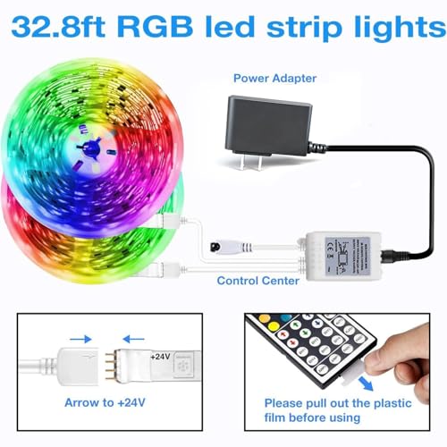 DAYBETTER 32.8ft RGB LED Strip Lights Kit with Remote & Power Supply