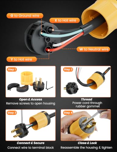 MECMO L14-30P Generator Locking Plug, 30 Amp Twist Lock 4-Prong Male Connector