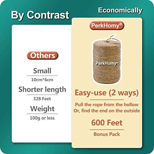 PerkHomy Natural Jute Twine 600 Feet Long Twine String for Crafts Gift Wrapping Packing Gardening Crochet Knitting Macrame Decor (Brown 2mm * 600feet)