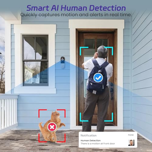 1080p Wireless Video Doorbell Camera with AI Human Detection, 2-Way Audio, Night Vision, Cloud Storage, Real-Time Alerts, 2.4G Wi-Fi Only