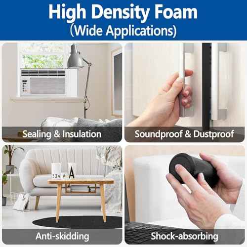 Kikerike Self Adhesive Foam Tape Weatherstrip 1/2In x 1/4In x 42Ft High Density Foam Insulation Strips Seal Weather Stripping with Strong Adhesive for Door and Window Sound Isolation Soundproofing