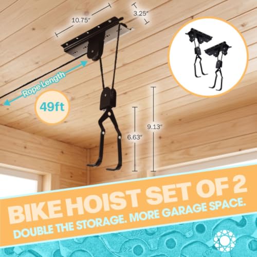 2-Pack Bicycle Hoist Garage Storage Lift with 100 lb Capacity - Rad Cycle