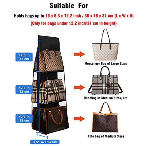 Lirex Medium and Large Handbag Hanging Purse Organizer for Closet, Handbag Storage Organizer Hanger Oxford Cloth Closet Organizer for Family Closet Bedroom, Foldable and Universal Fit, Black