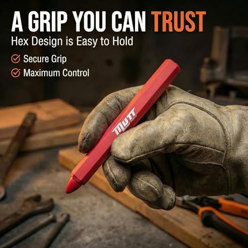 Red Lumber Crayons 12 Pack - Mutt Tools Construction Crayons, Hexagon Grip