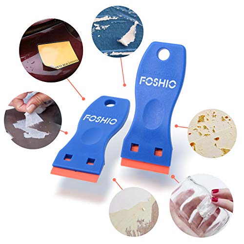 Blue Plastic Razor Blade Scraper Set - 2pcs Handle + 100 Blades for Gasket & Glass Removal