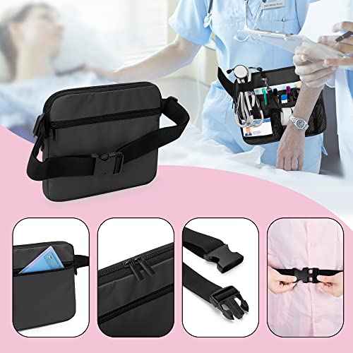Damero Nurse Fanny Pack with Medical Gear Pockets, Nurse Waist Pouch Nurse Tool Belt with Tape Holder for Stethoscopes, Bandage Scissors and Other Medical Supplies, Black