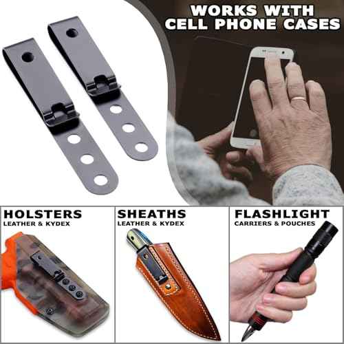 [2 Pack] HolsterSmith Universal Metal Belt Clip for Holster Making, Knife Sheaths, Cell Phone Cases - (3-Hole) - (Tactical Black) - USA
