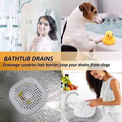 Hair Drain Catcher,Square Drain Cover for Shower Silicone Hair Stopper with Suction Cup,Easy to Install Suit for Bathroom,Bathtub,Kitchen 2 Pack (Sliver Grey)