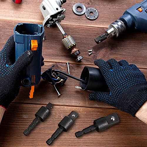 Honoson 6 Pieces Power Drill Sockets Adapter Set Impact Driver Wobble Socket Adapter 360 Degree Rotatable Hex Shank Impact Driver Socket Drill Bits 1/4, 3/8, 1/2 Inch, Black
