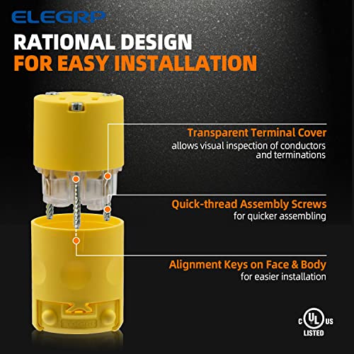 ELEGRP 15 Amp 125V NEMA 5-15R Grounding Electrical Connector Replacement Cord Outlet - Yellow, 1 Pack, Model 1 / Connector