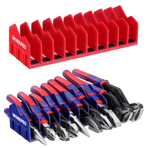 WORKPRO 2-Pack Plier Organizer Rack Blue & Red - 20 Slot Tool Storage