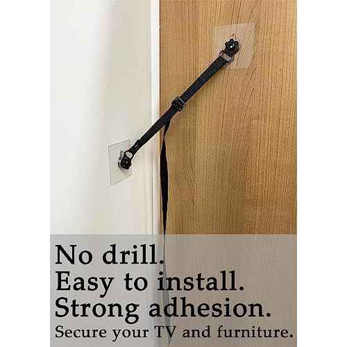 2 Pack Adjustable TV Safety Straps, No-Drill Adhesive Anti-Tip Furniture Anchors for Baby Proofing, Flat Screens Fix to Wall,Cabinet,Stand Or Desk, Earthquake Straps