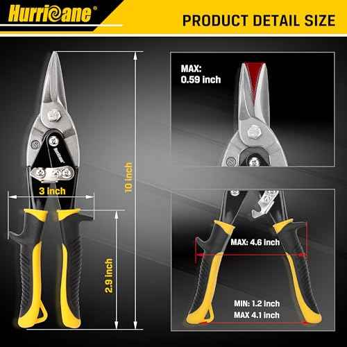 HURRICANE 10 Inch Aviation Tin Snips, Heavy Duty Metal Cutter Shears for Cutting Sheet Metal, Straight Cut Aviation Snips