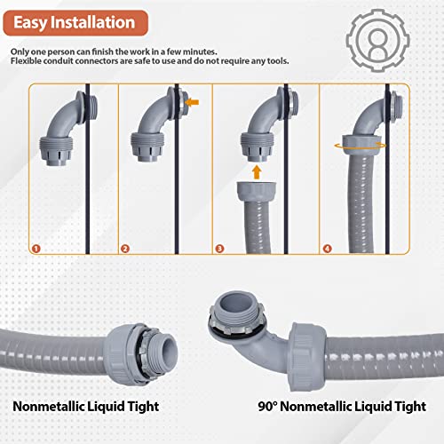 Neorexon 1/2 Inch 25ft Liquid-Tight Conduit Kit UL Certified Flexible PVC
