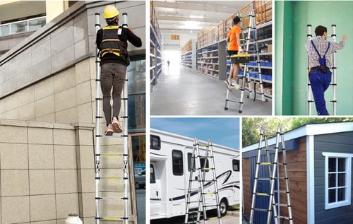 Telescopic Ladder A Frame Aluminum 12.5ft, Telescoping Ladder for Home, Portable Folding Ladder Lightweight 330lb Load Capacity with Stabilizer Bar Anti-Slip