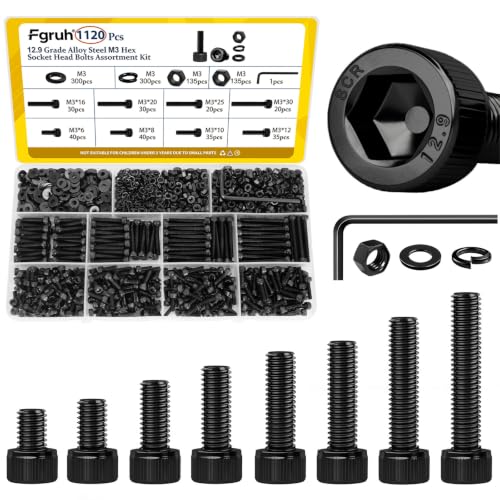 Fgruh 1120PCS M3 Socket Screws Assortment Kit - M3x6/8/10/12/16/20/25/30mm