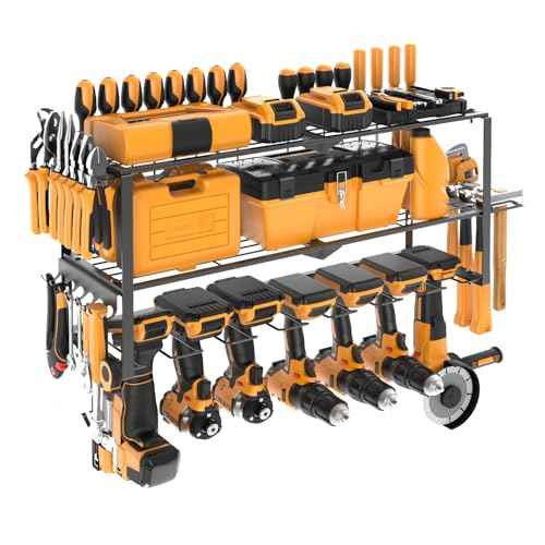 Large Power Tool Organizer Wall Mount, Power Tool Shelf System Battery Storage with 8 Cordless Drill Holder£¬3 Layers Heavy Duty Metal Loads 450lbs£¬Utility Racks for Garage Workshop