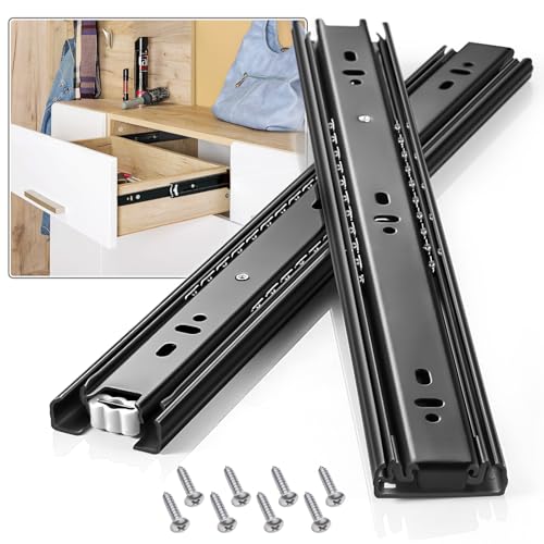 VAGUDE Black 12-Inch Full Extension Drawer Slides Pair | Side Mount Ball Bearing Kitchen Cabinet Rails