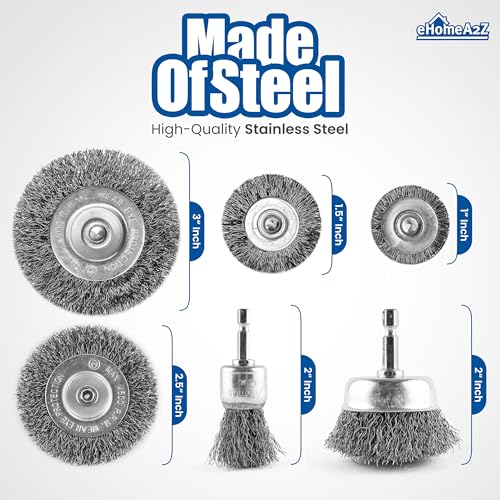 EHOMEA2Z Wire Wheel Steel Brush Cup for Drill 1/4 Hex Shank for Cleaning Stripping Rotary Metal Power Drill Paint Rust Removal, for Power Drill Attachment (6)