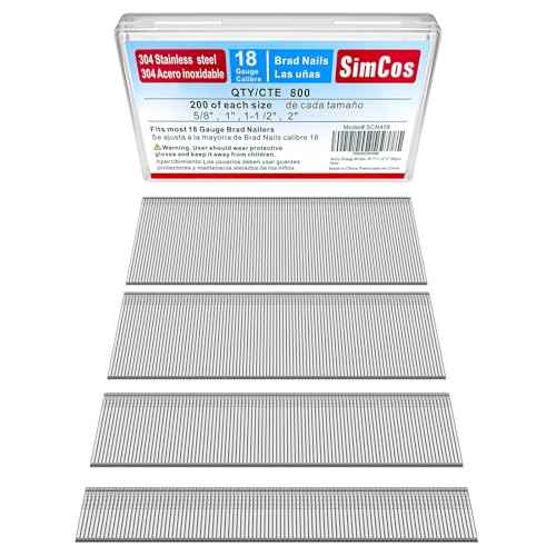 18 Gauge 304 Stainless Steel Brad Nails 18 GA Nail Gun Nails Assorted and Small Finishing Nails for Pneumatic, Electric Brad Nailer (5/8"+1"+1-1/2"+2" -800pcs)